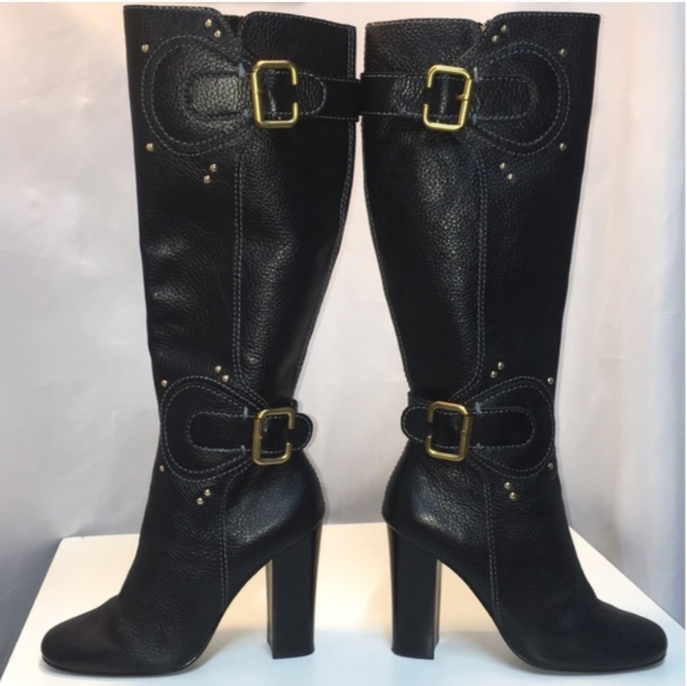 Michael Tall Black Leather 'Bardo' Boots w Gold
